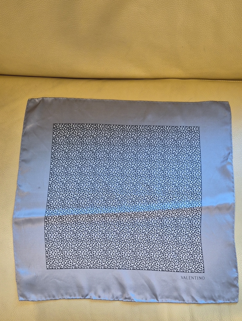 Valentino Made In Italy Gray Silk Square Scarf with Micro Dot Center